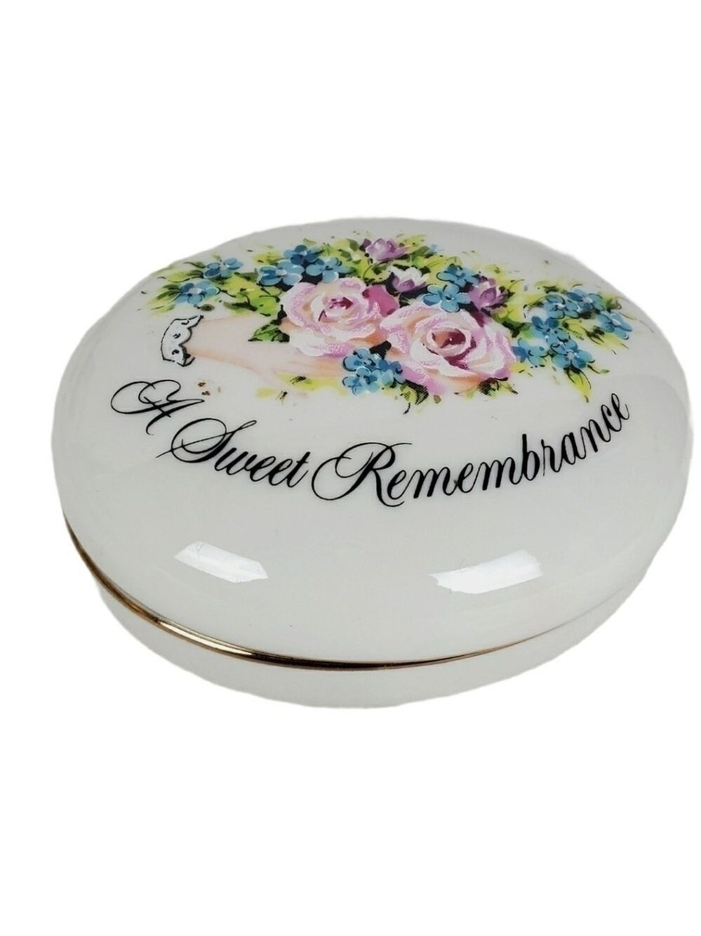 Vtg floral Rose porcelain trinket box 22k gold